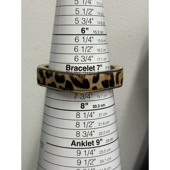 Vintage Square Leopard Print Bangle Bracelet Gold Tone Hinge - Picture 5 of 8